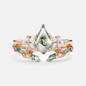Marigold’s Drift | Kite Cut Moss Agate Leafy Bridal Set 2pcs.