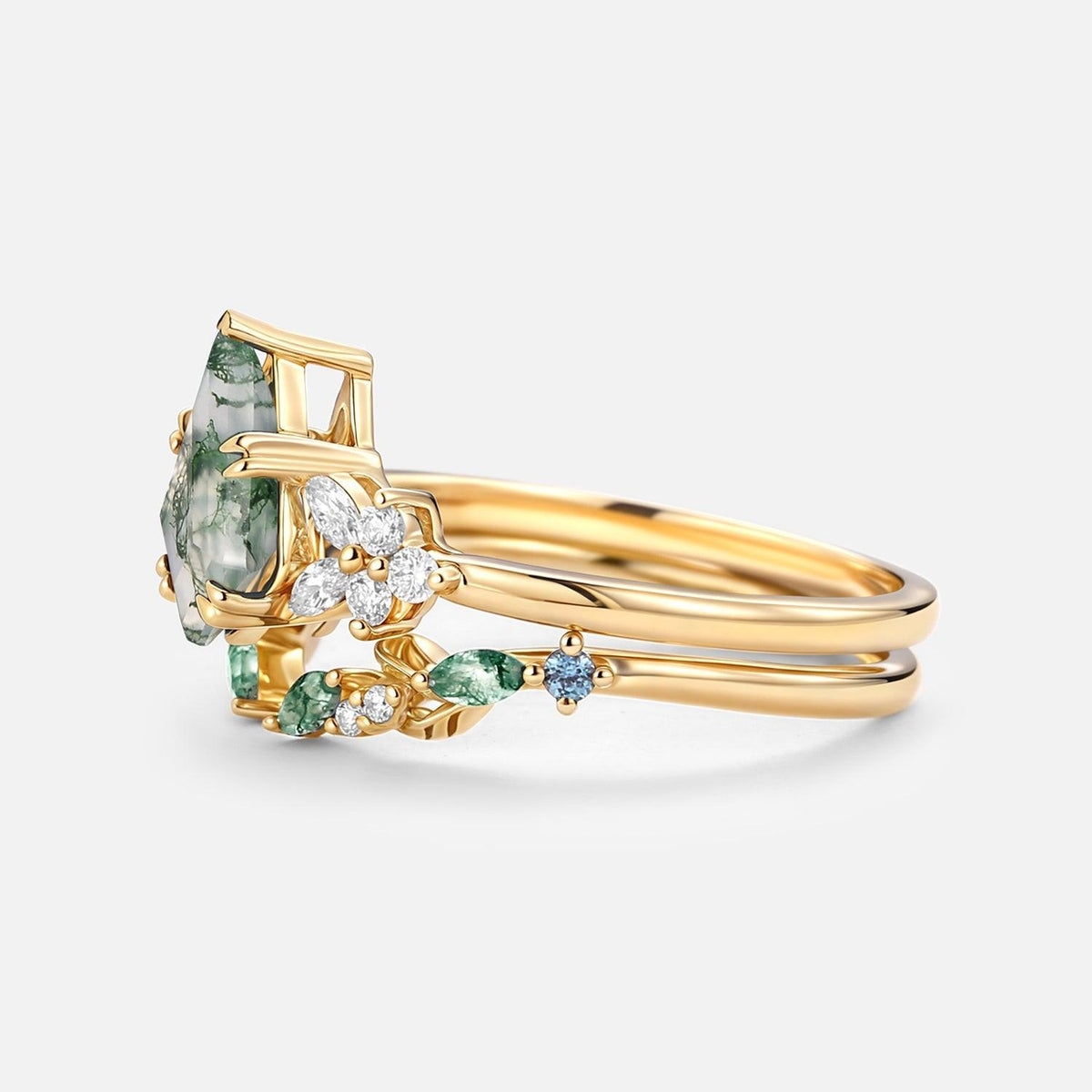 Marigold’s Drift | Kite Cut Moss Agate Leafy Bridal Set 2pcs.