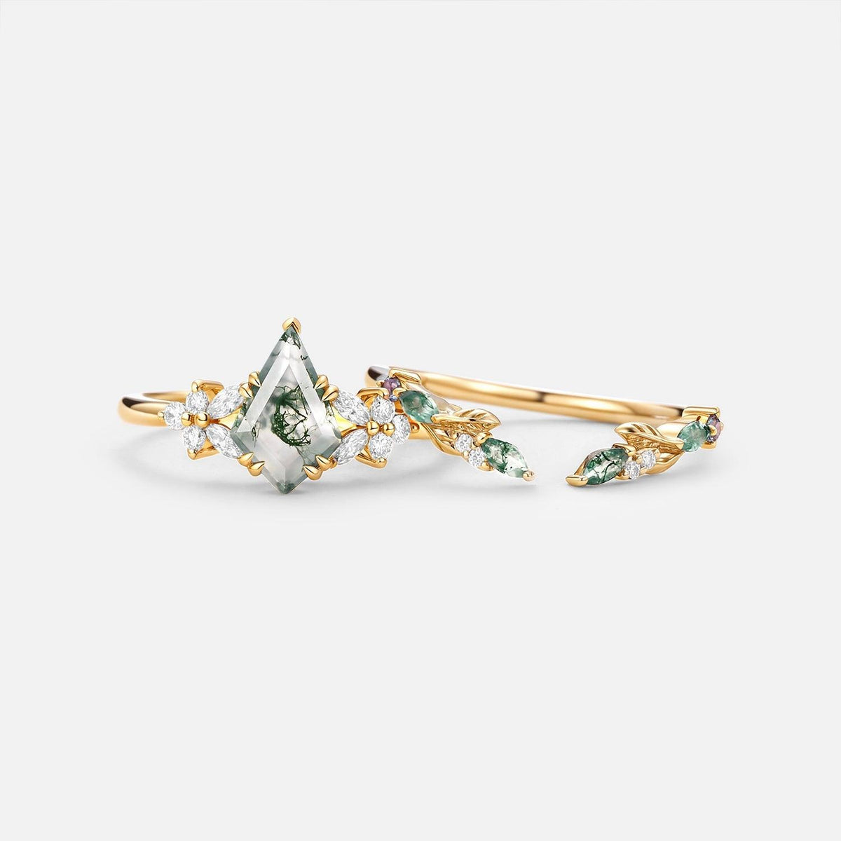 Marigold’s Drift | Kite Cut Moss Agate Leafy Bridal Set 2pcs.