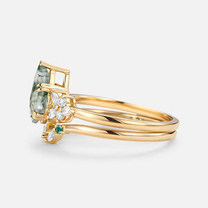 Lumi Kite Cut Moss Agate Cluster Engagement Ring Set 2pcs.