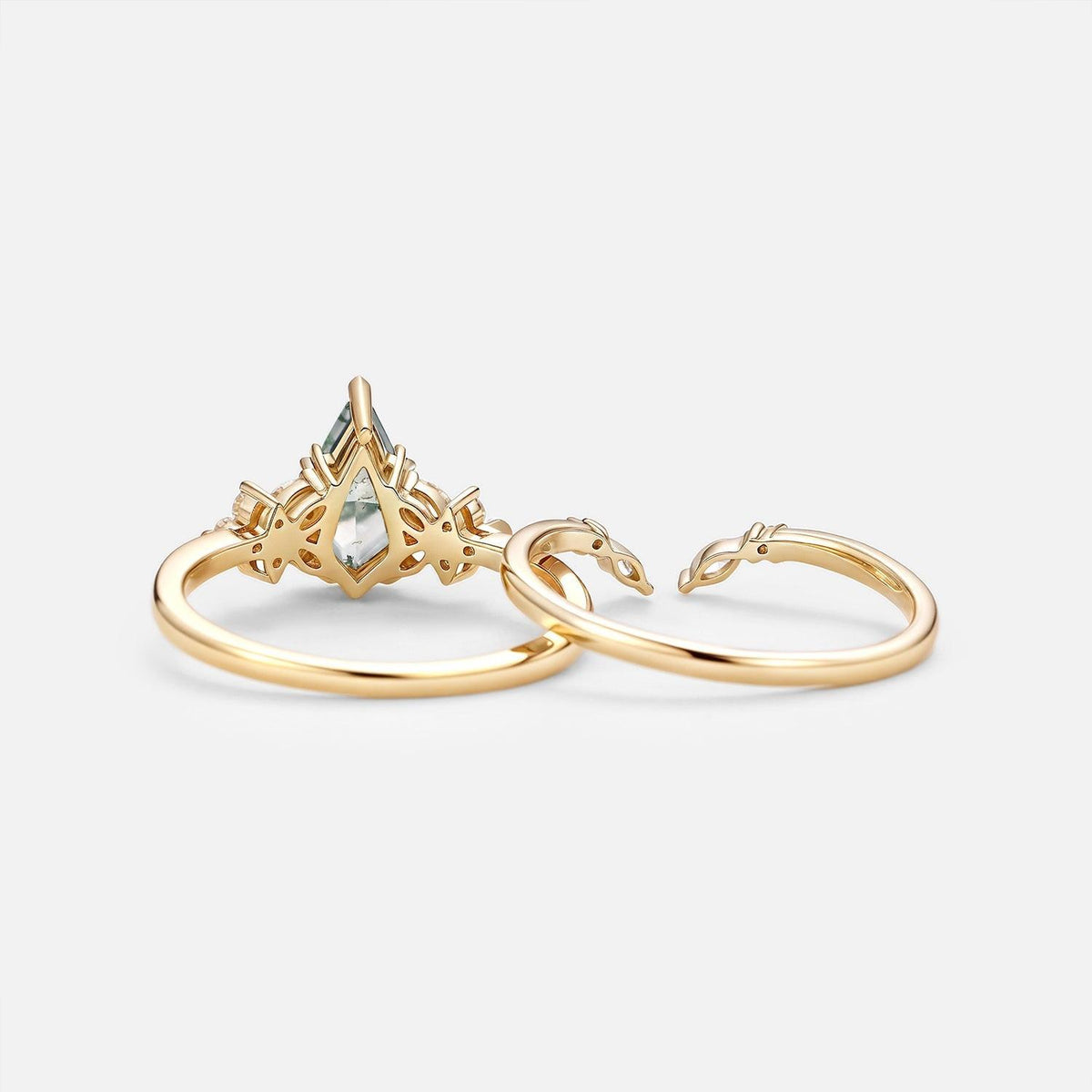 Lumi Kite Cut Moss Agate Cluster Engagement Ring Set 2pcs.