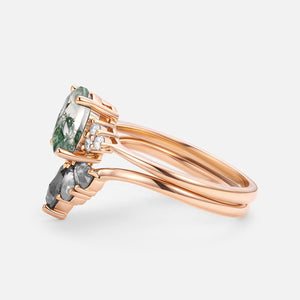 Thalia’s Harmony | Oval Cut Moss Agate & Salt and Pepper Diamond Bridal Set 2pcs.