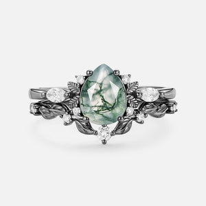 Aurora’s Fairy Bower | Pear Shaped Moss Agate Leafy Bridal Set 2pcs.