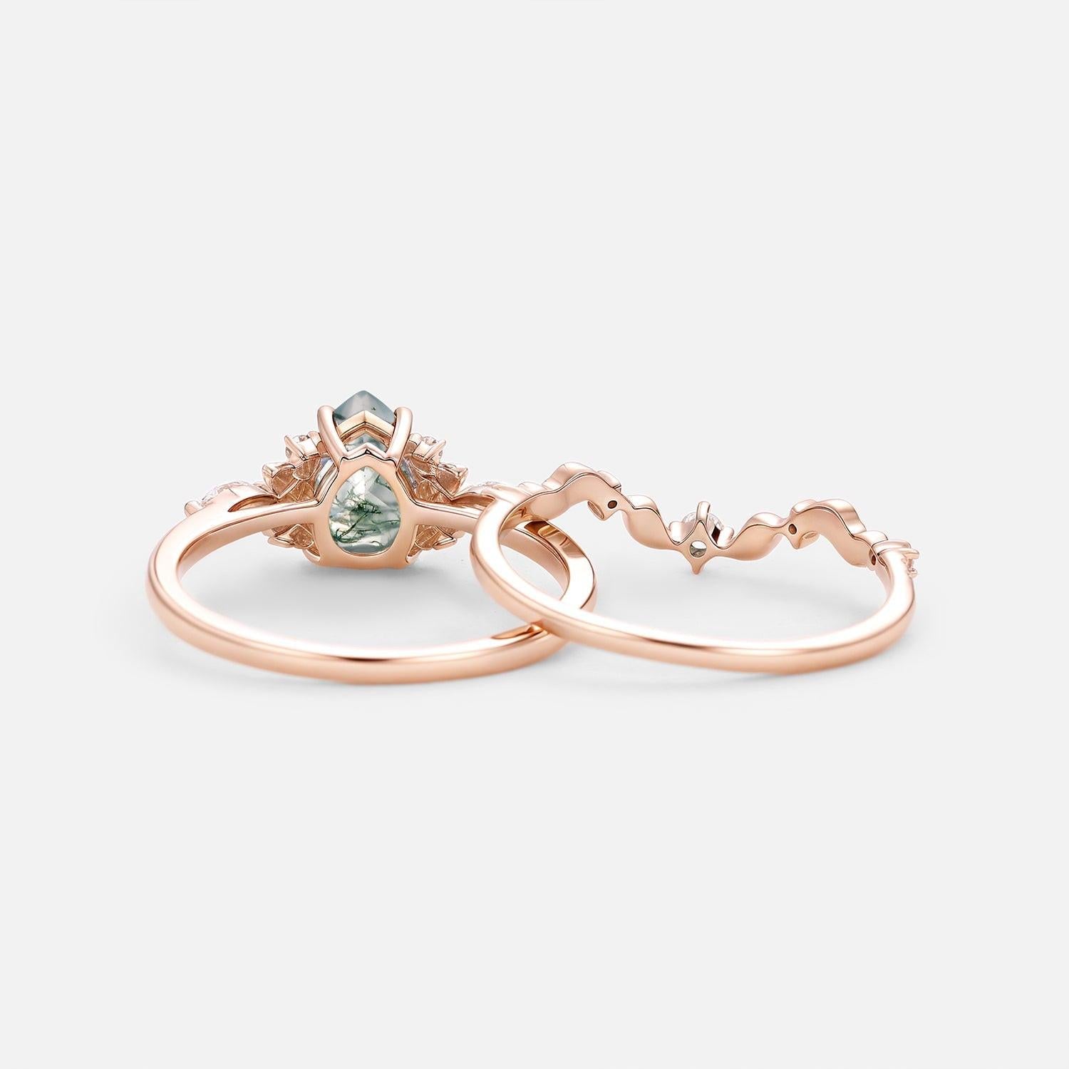 Aurora’s Fairy Bower | Pear Shaped Moss Agate Leafy Bridal Set 2pcs.