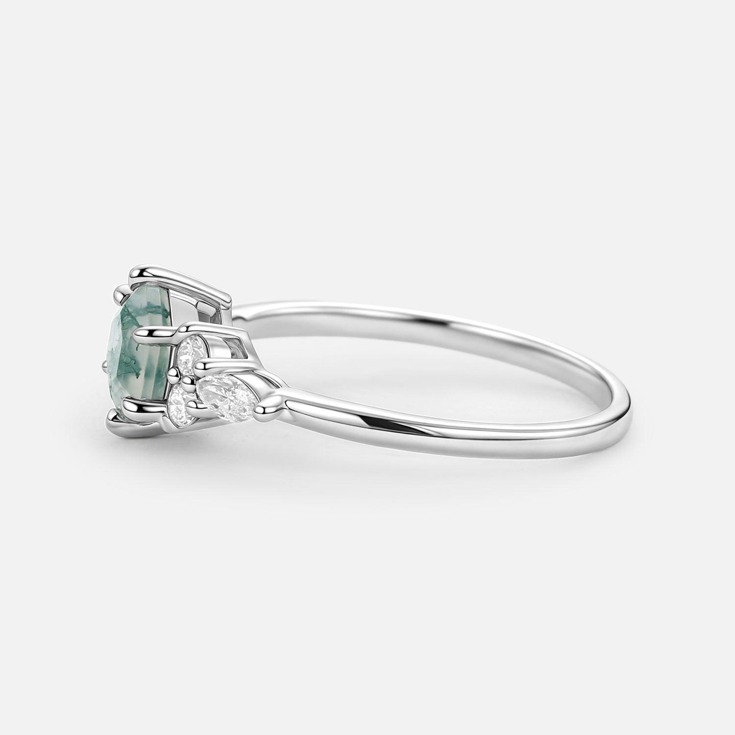 1.0ct Hexagon Moss Agate Cluster Engagement Ring.