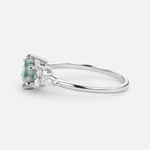 1.0ct Hexagon Moss Agate Cluster Engagement Ring.