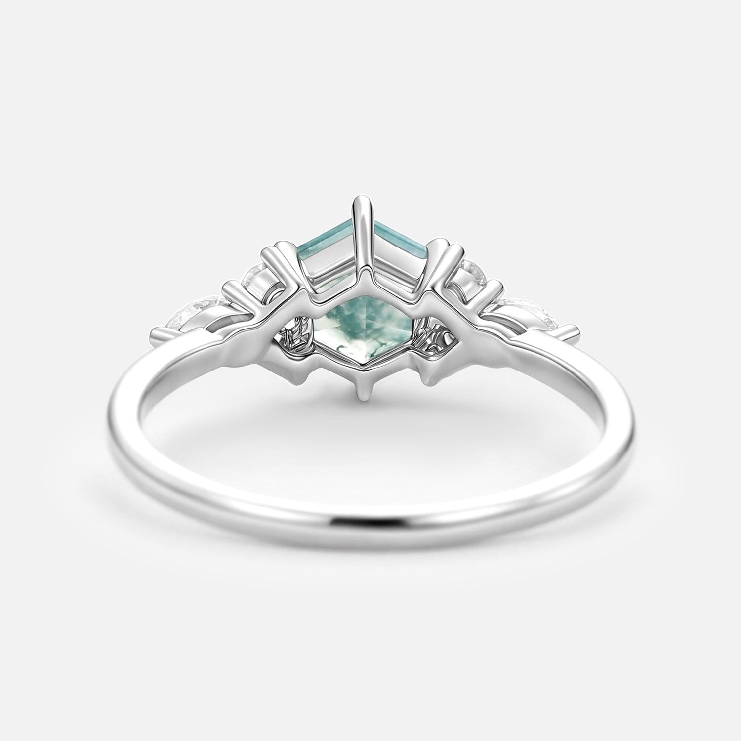 1.0ct Hexagon Moss Agate Cluster Engagement Ring.