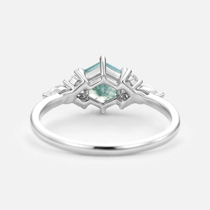 1.0ct Hexagon Moss Agate Cluster Engagement Ring.
