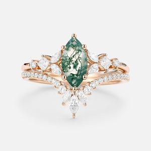 Lumen Glade | Marquise Moss Agate Cluster Engagement Set 2pcs.