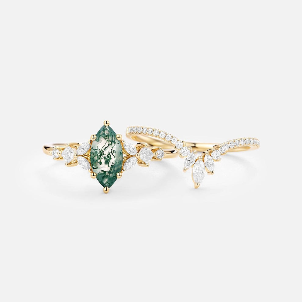 Lumen Glade | Marquise Moss Agate Cluster Engagement Set 2pcs.