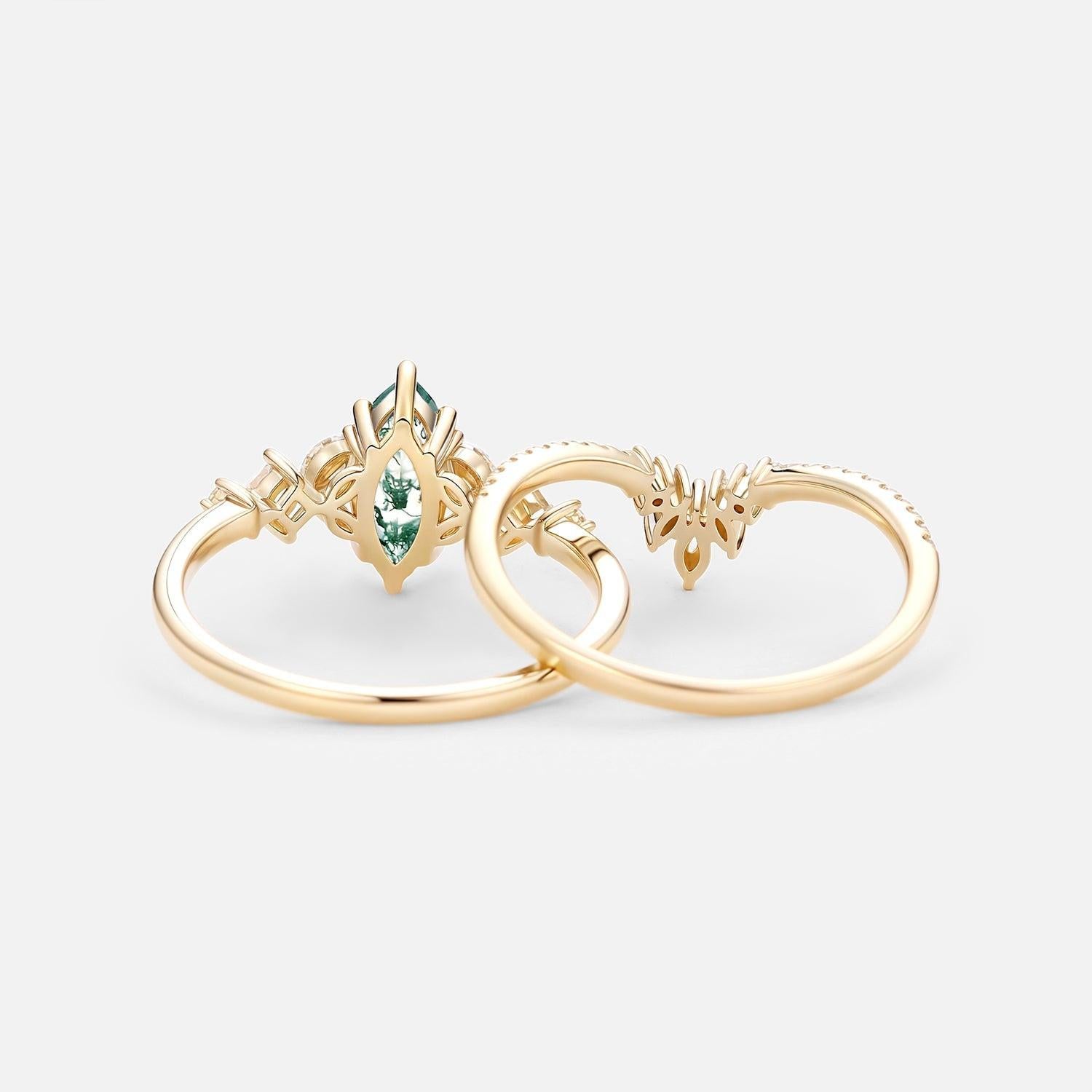 Lumen Glade | Marquise Moss Agate Cluster Engagement Set 2pcs.