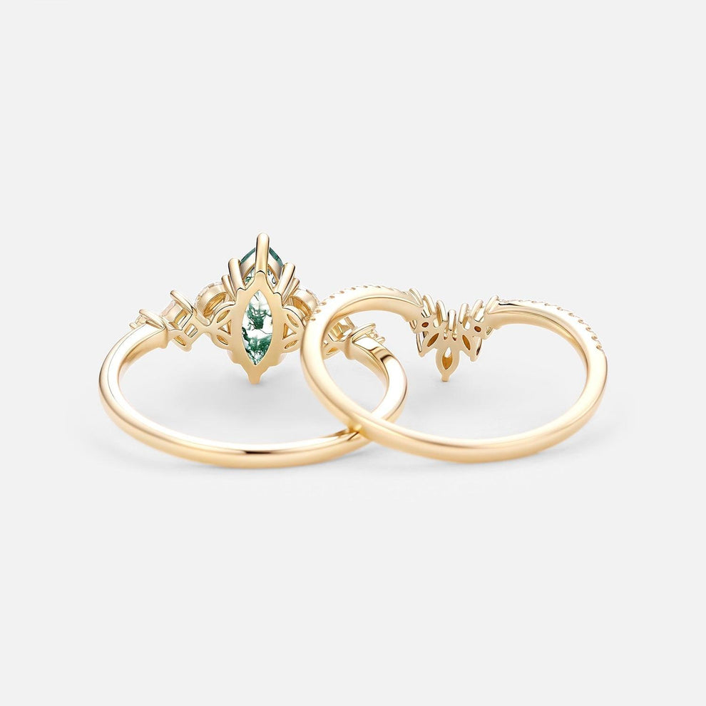 Lumen Glade | Marquise Moss Agate Cluster Engagement Set 2pcs.
