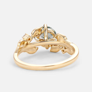 Gardenia Round Shaped Leaf Moss Agate Engagement Ring.