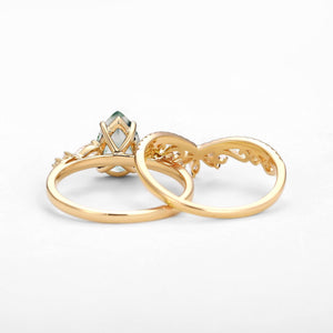 Signature Vintage Pear Moss Agate Staccato Ring Set 2pcs.