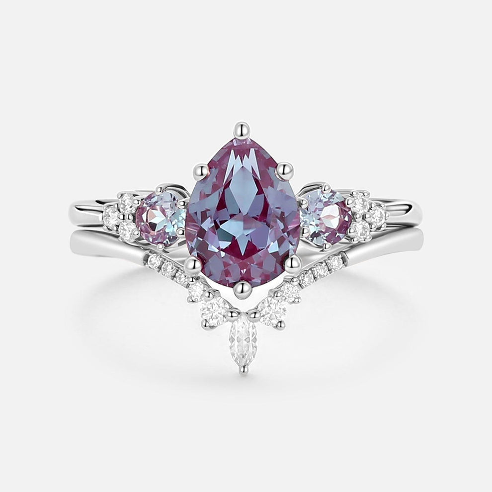Sylvie’s Frond | Pear Alexandrite Cluster Bridal Set 2pcs.