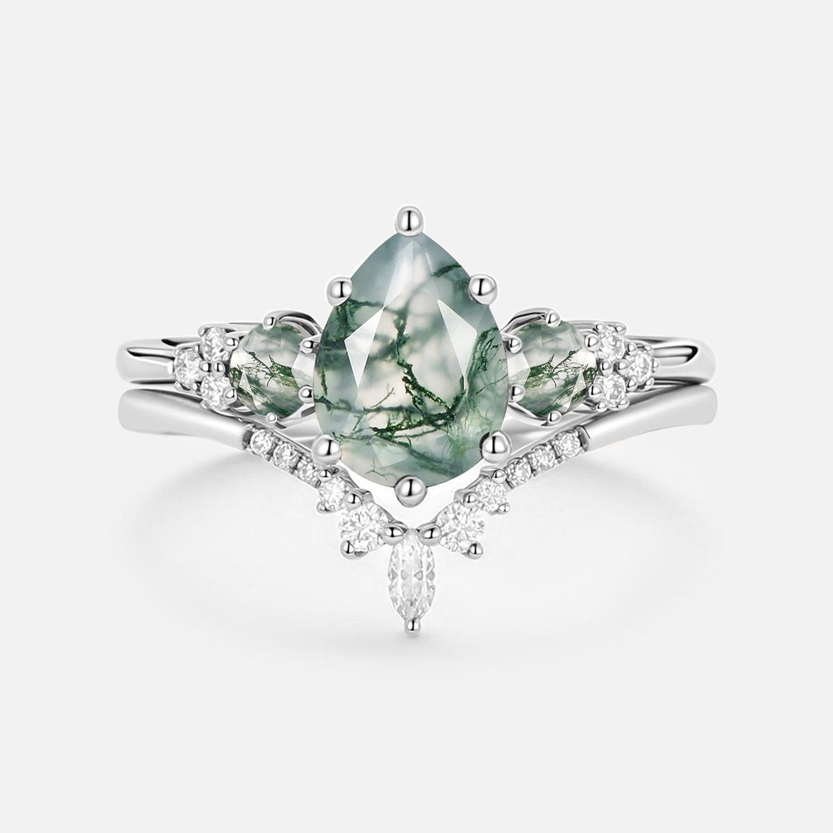 Sylvie’s Frond | Pear Alexandrite Cluster Bridal Set 2pcs.