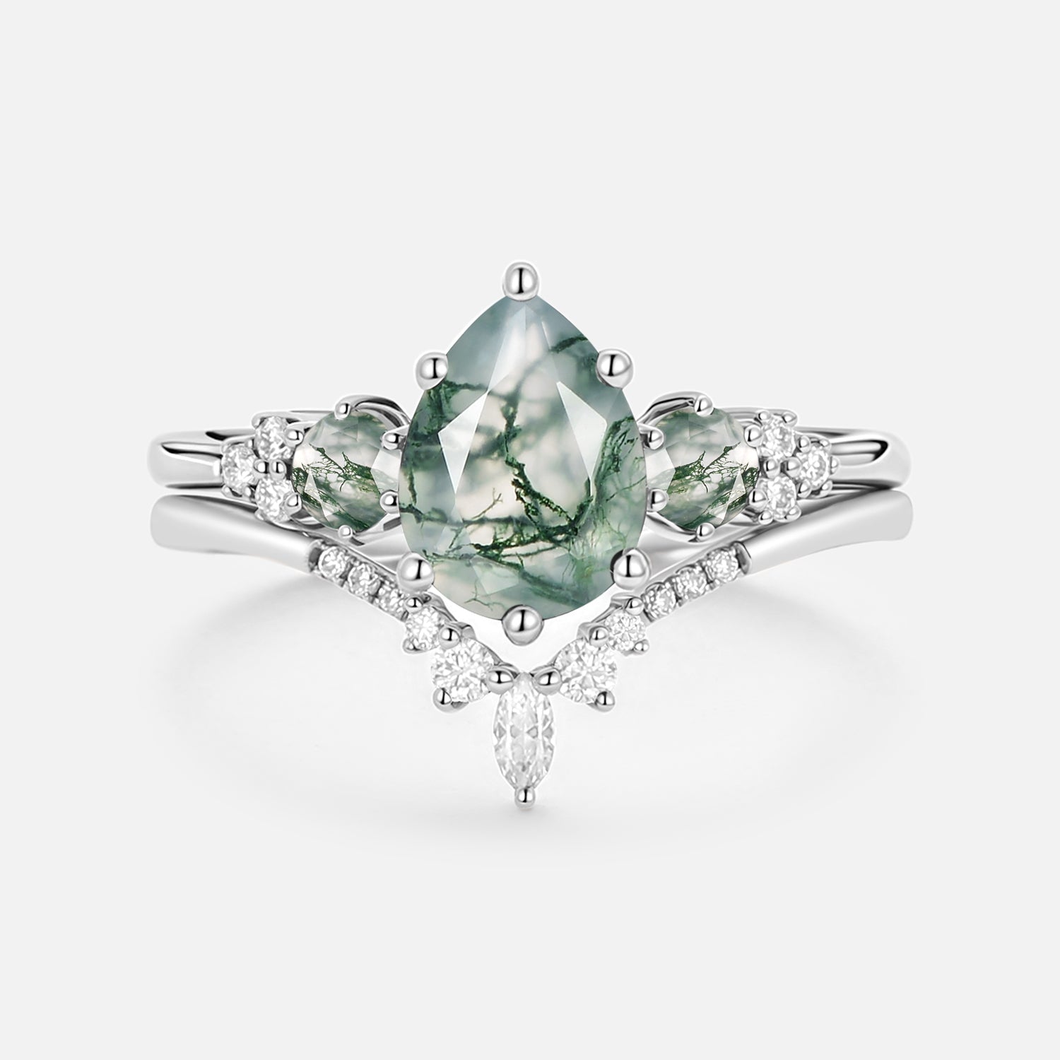 Sylvie’s Frond | Pear Alexandrite Cluster Bridal Set 2pcs