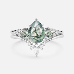 Sylvie’s Frond | Pear Alexandrite Cluster Bridal Set 2pcs