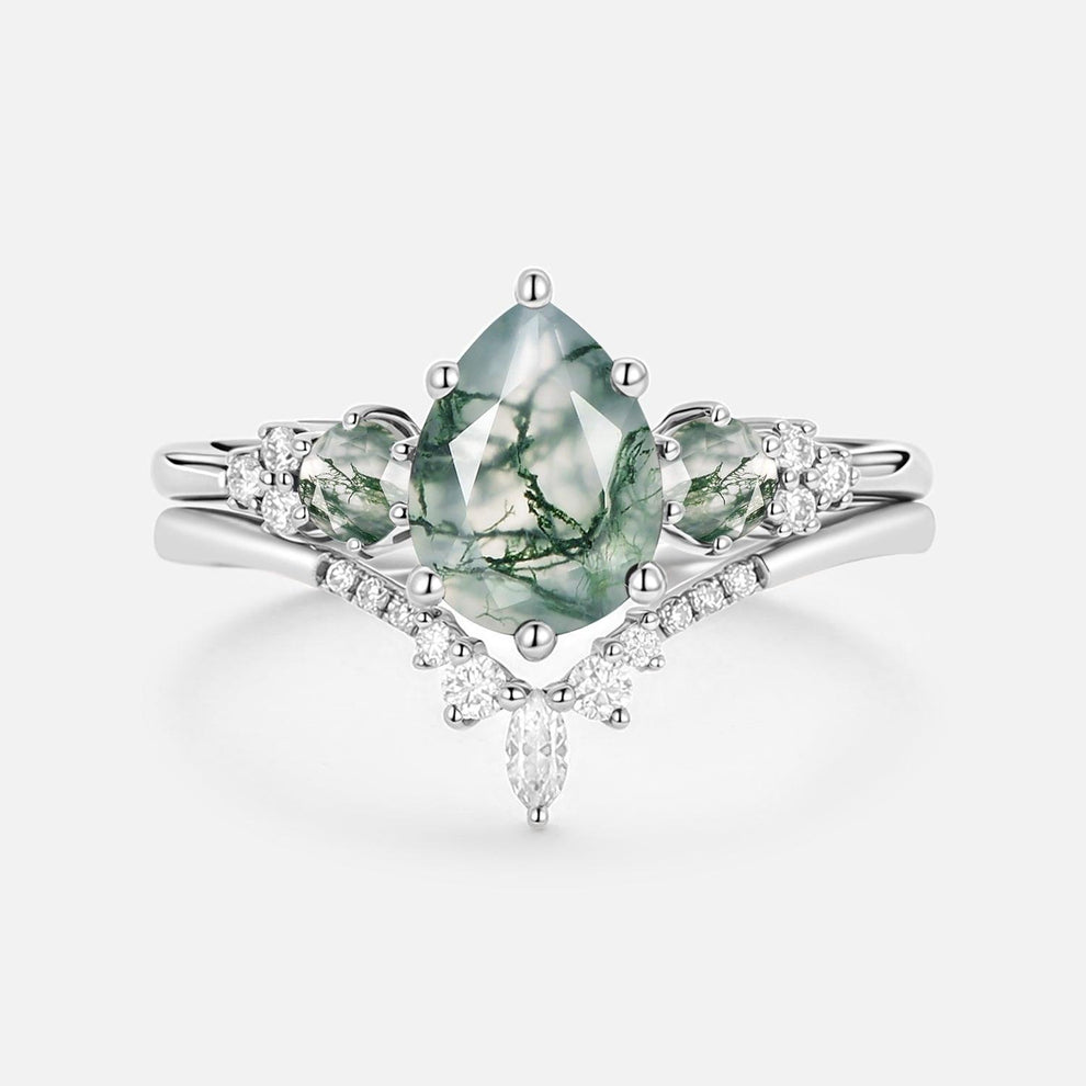 Sylvie’s Frond | Pear Alexandrite Cluster Bridal Set 2pcs.