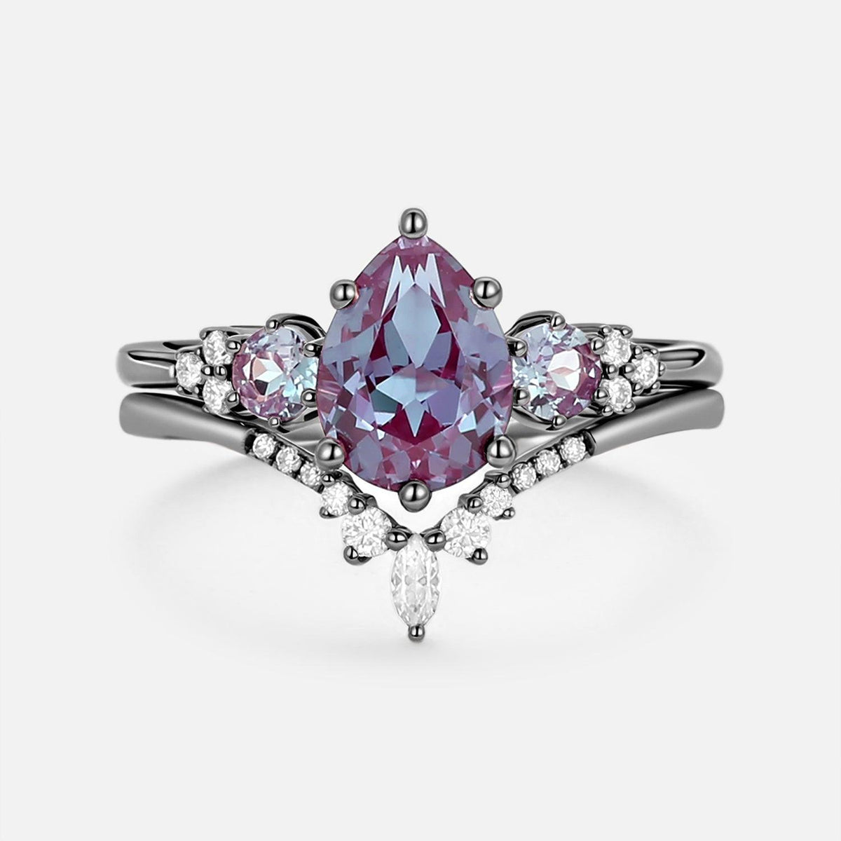 Sylvie’s Frond | Pear Alexandrite Cluster Bridal Set 2pcs.