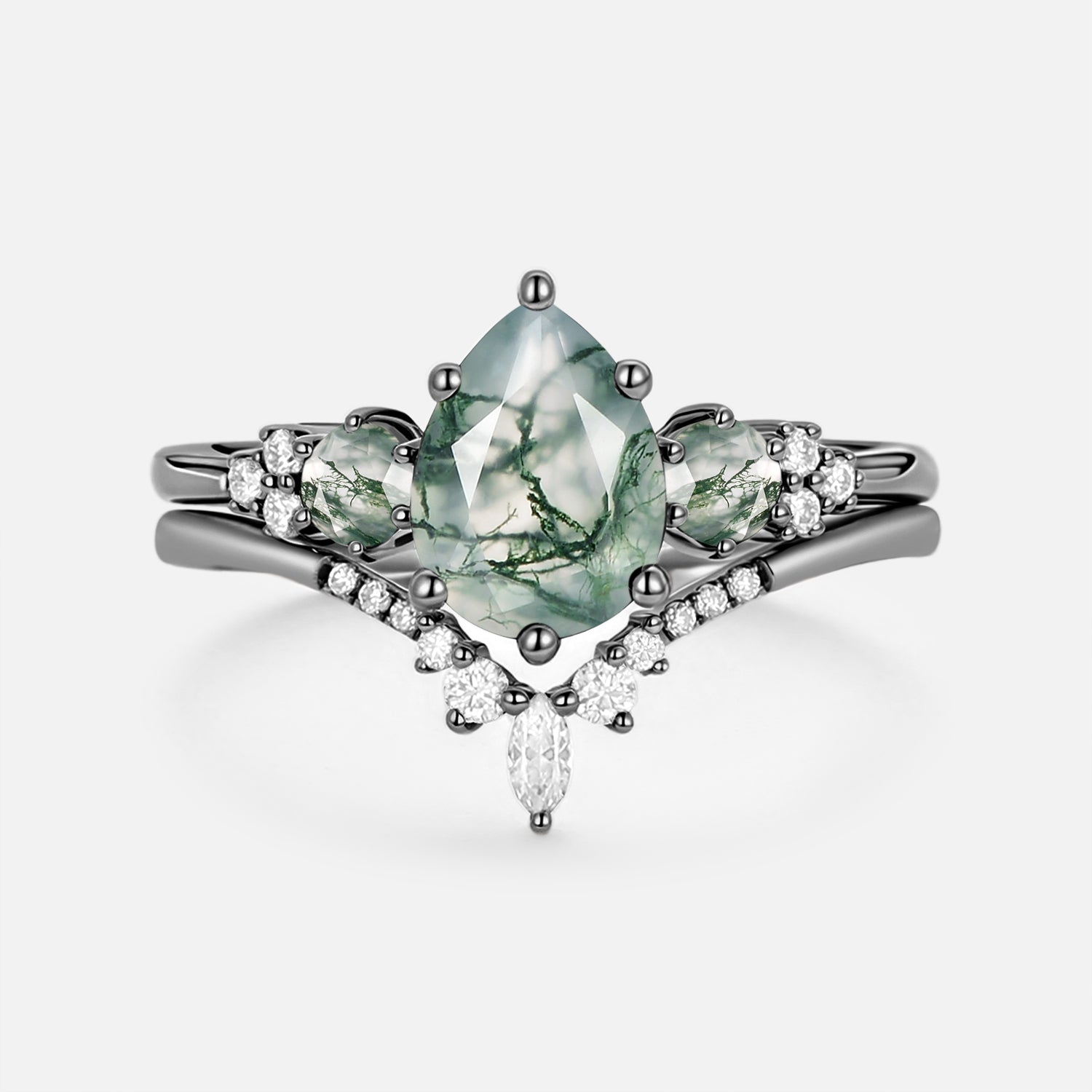 Sylvie’s Frond | Pear Alexandrite Cluster Bridal Set 2pcs