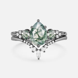 Sylvie’s Frond | Pear Alexandrite Cluster Bridal Set 2pcs