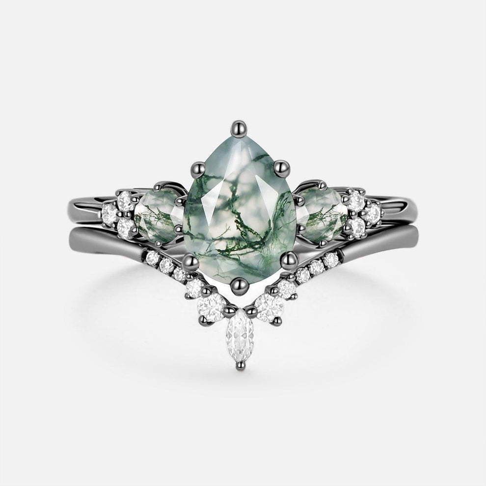 Sylvie’s Frond | Pear Alexandrite Cluster Bridal Set 2pcs.