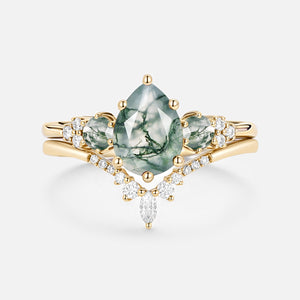 Sylvie’s Frond | Pear Alexandrite Cluster Bridal Set 2pcs