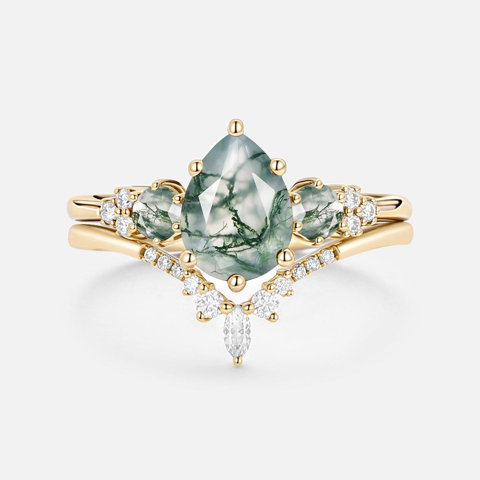 Sylvie’s Frond | Pear Alexandrite Cluster Bridal Set 2pcs.