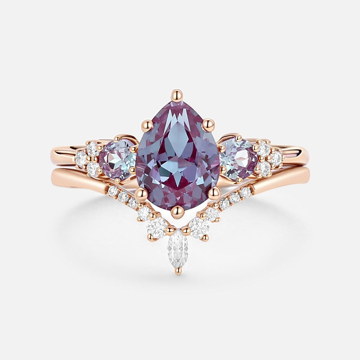 Sylvie’s Frond | Pear Alexandrite Cluster Bridal Set 2pcs.