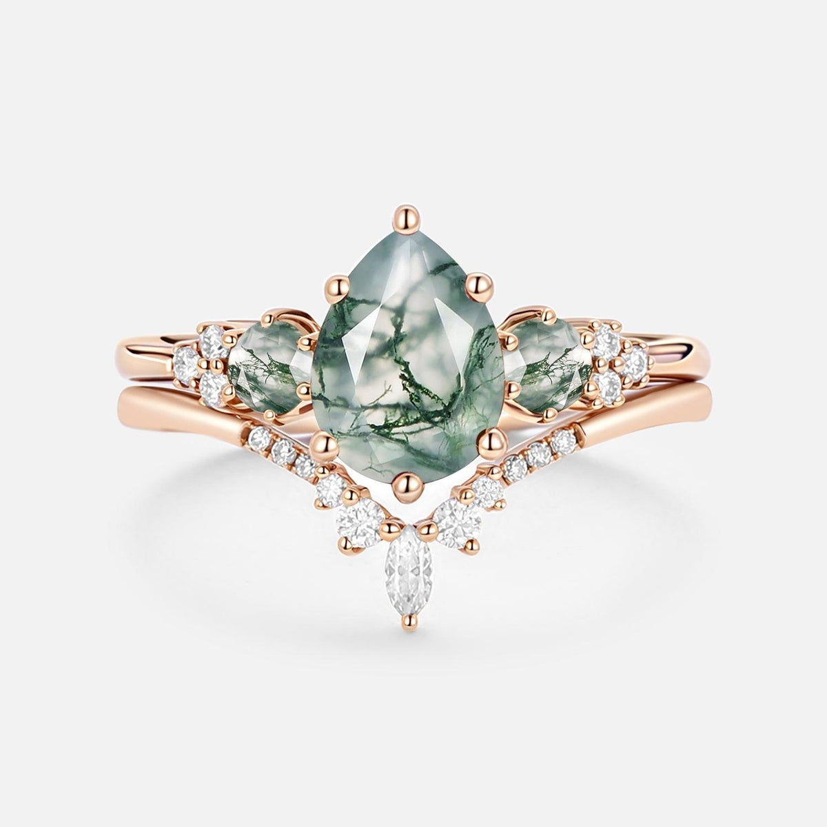 Sylvie’s Frond | Pear Alexandrite Cluster Bridal Set 2pcs.