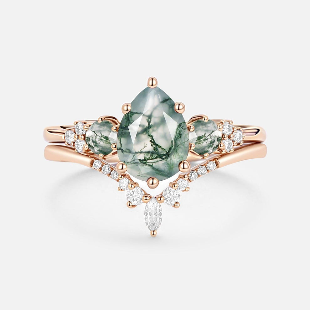 Sylvie’s Frond | Pear Alexandrite Cluster Bridal Set 2pcs.