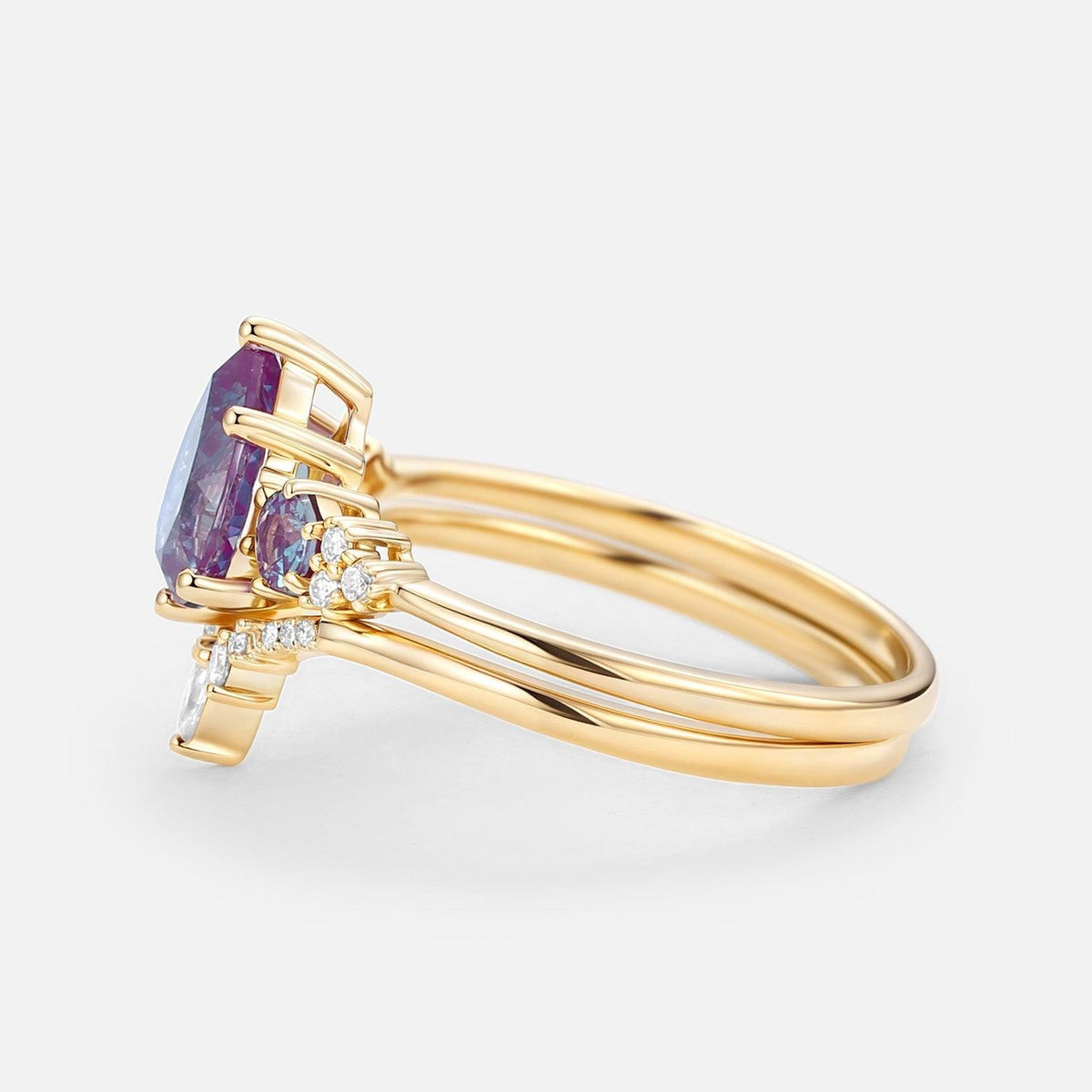 Sylvie’s Frond | Pear Alexandrite Cluster Bridal Set 2pcs.