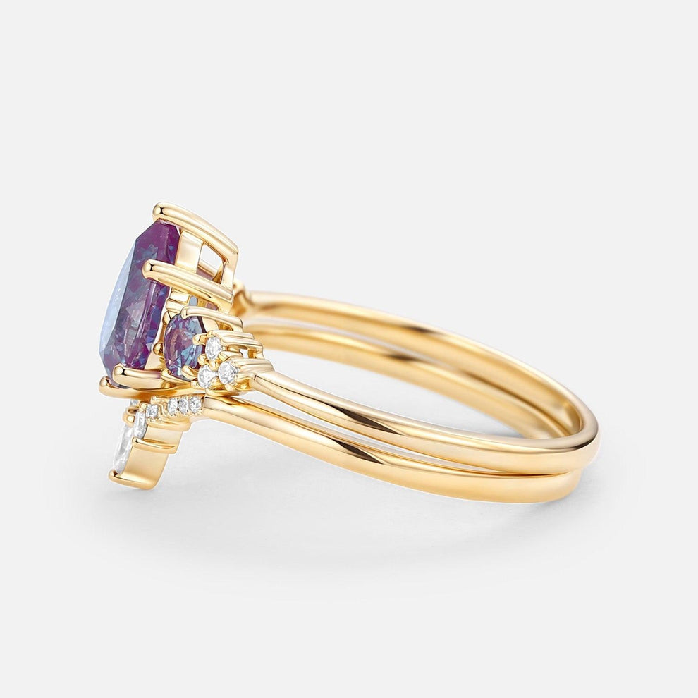 Sylvie’s Frond | Pear Alexandrite Cluster Bridal Set 2pcs.