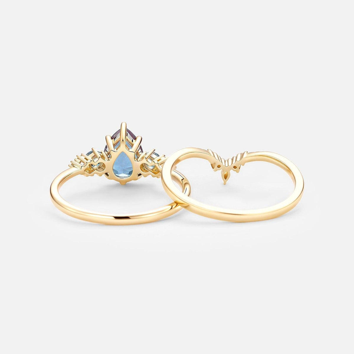Sylvie’s Frond | Pear Alexandrite Cluster Bridal Set 2pcs.