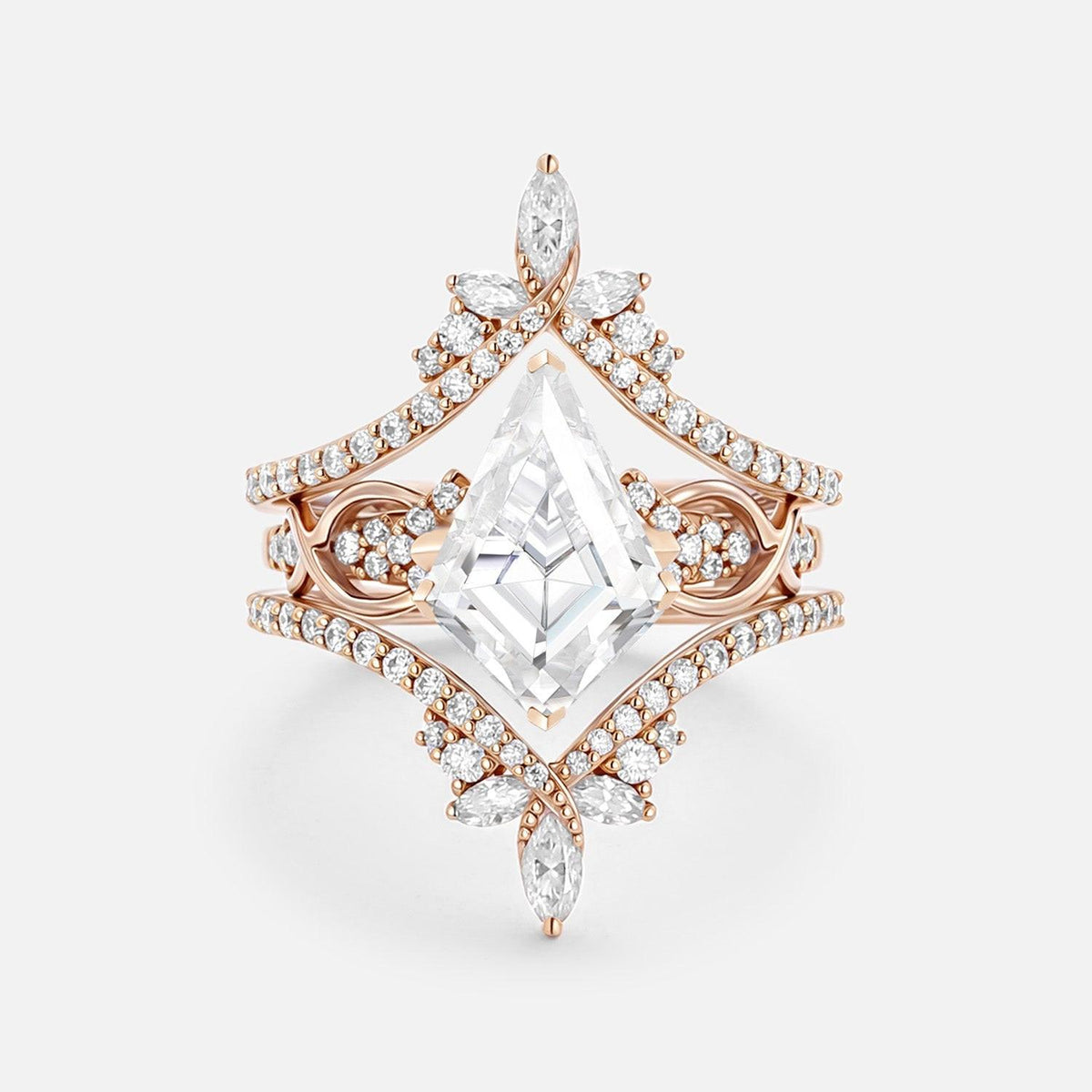 Kest Infinity Kite Cut Moss Agate Cluster Cage Ring Set.