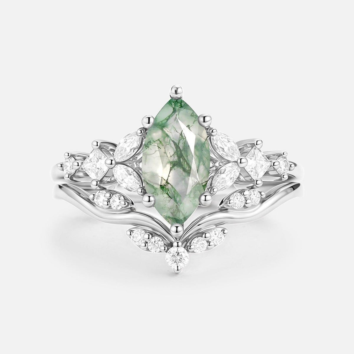 Sylvie’s Vine | Marquise Cut Moss Agate Leafy Bridal Set 2pcs.