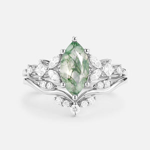 Sylvie’s Vine | Marquise Cut Moss Agate Leafy Bridal Set 2pcs.