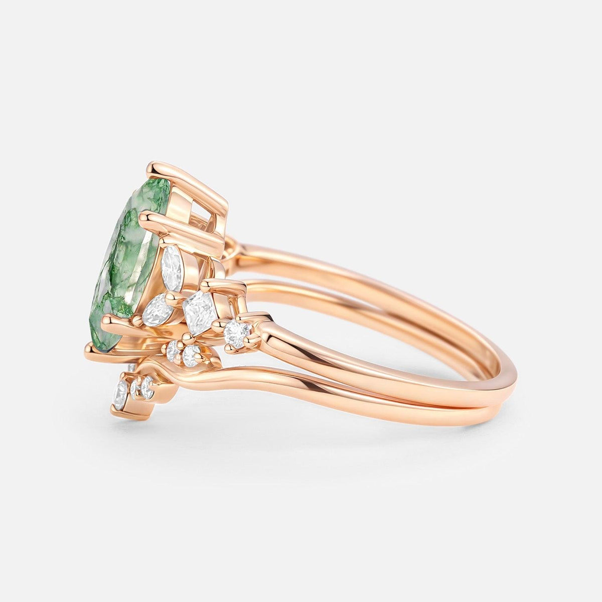 Sylvie’s Vine | Marquise Cut Moss Agate Leafy Bridal Set 2pcs.