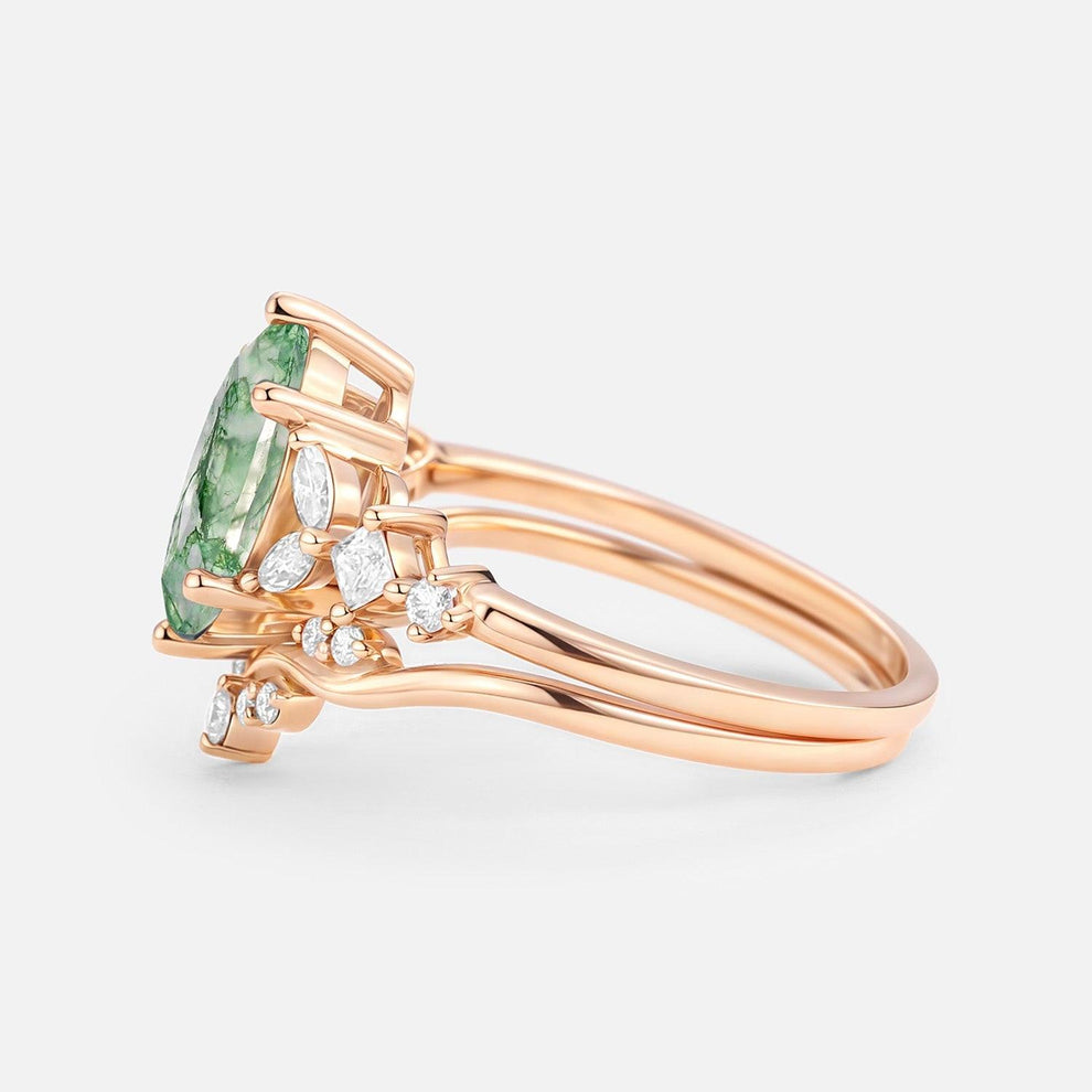 Sylvie’s Vine | Marquise Cut Moss Agate Leafy Bridal Set 2pcs.