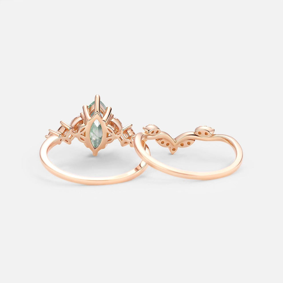 Sylvie’s Vine | Marquise Cut Moss Agate Leafy Bridal Set 2pcs.