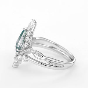 Unique Moss Agate Kite Shape Engagement Ring Sets 2pcs.