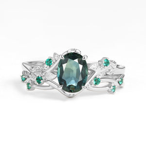Sylvie’s Nocturne | Oval Cut Moss Agate Leafy Black Gold Ring Set 2pcs.