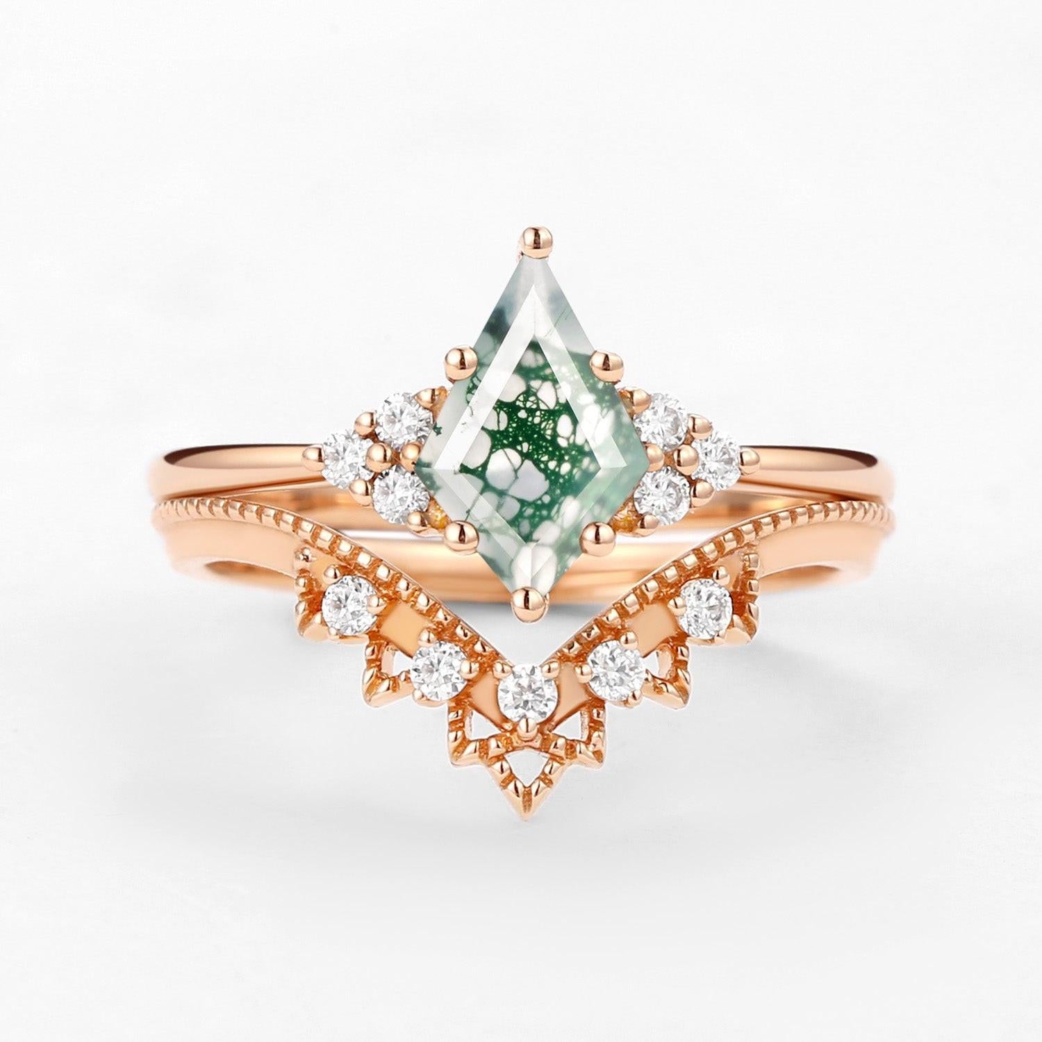 Cordelia’s Keepsake | Vintage Kite Cut Moss Agate Bridal Set 2pcs.