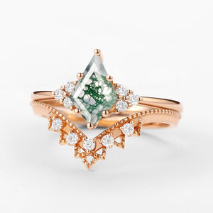 Cordelia’s Keepsake | Vintage Kite Cut Moss Agate Bridal Set 2pcs.