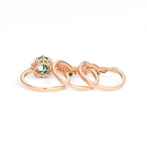 Ethan Unique Oval Cut Moss Agate & Opal Engagement Ring Set 3pcs.