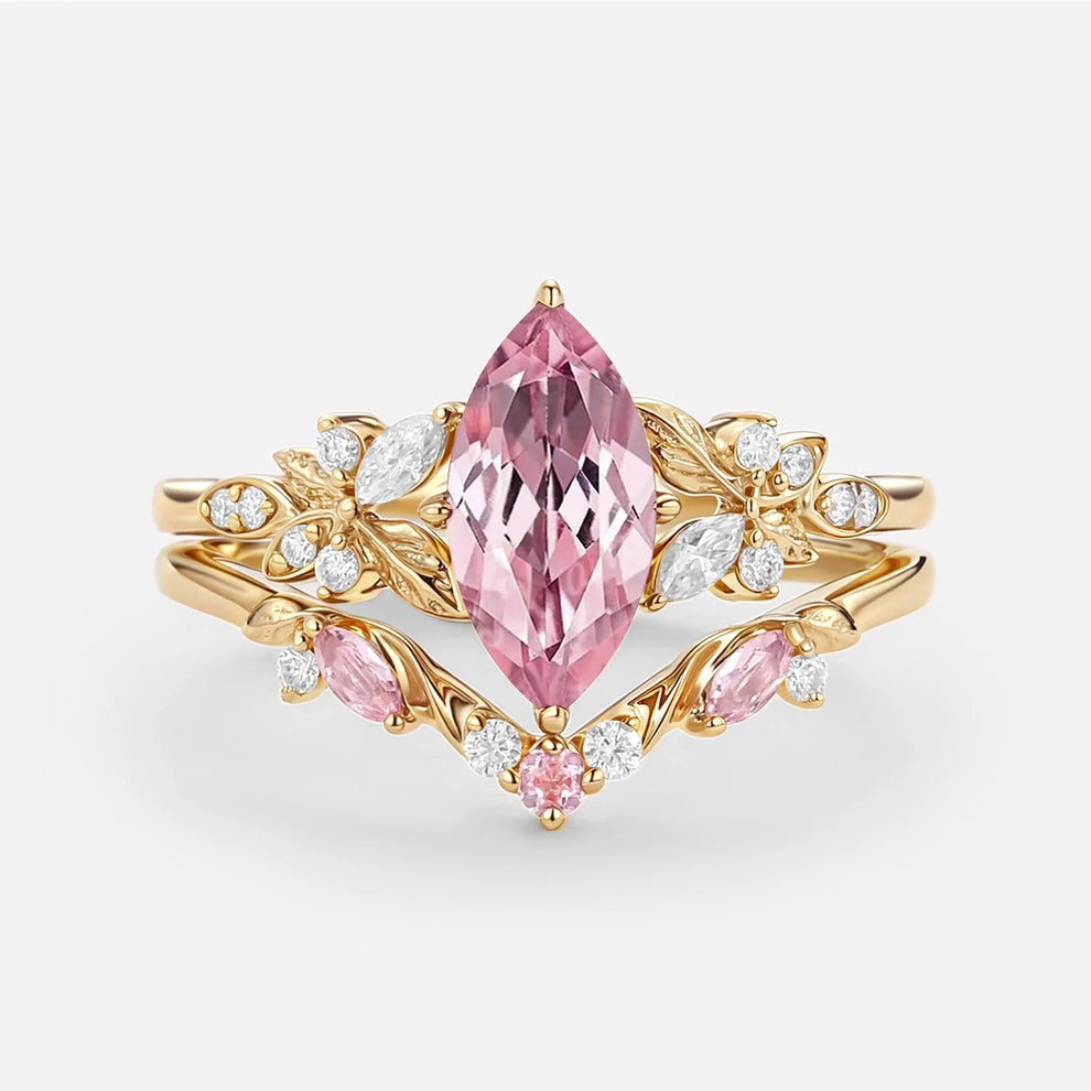 Peony's Bloom | Marquise Pink Sapphire Bridal Set 2pcs.