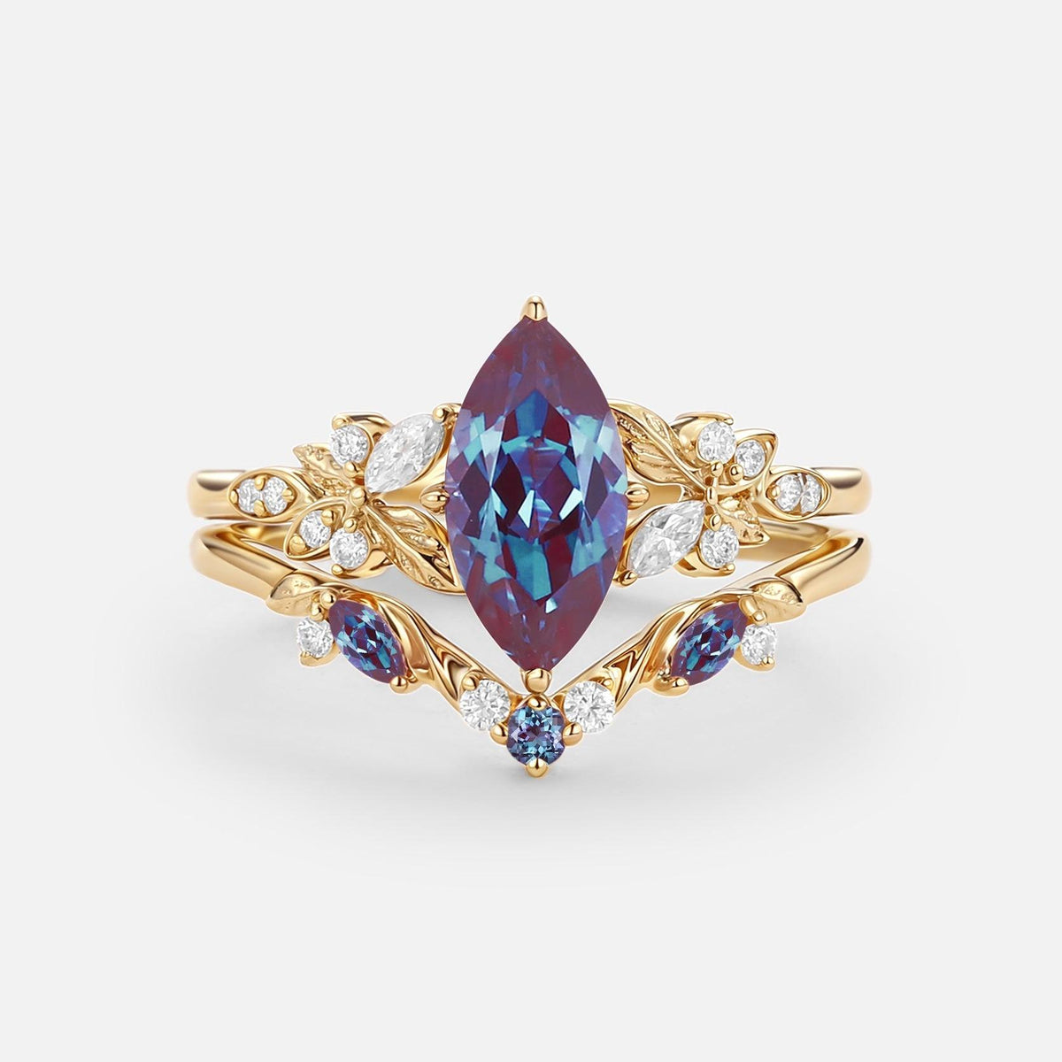 Peony's Bloom | Marquise Pink Sapphire Bridal Set 2pcs.