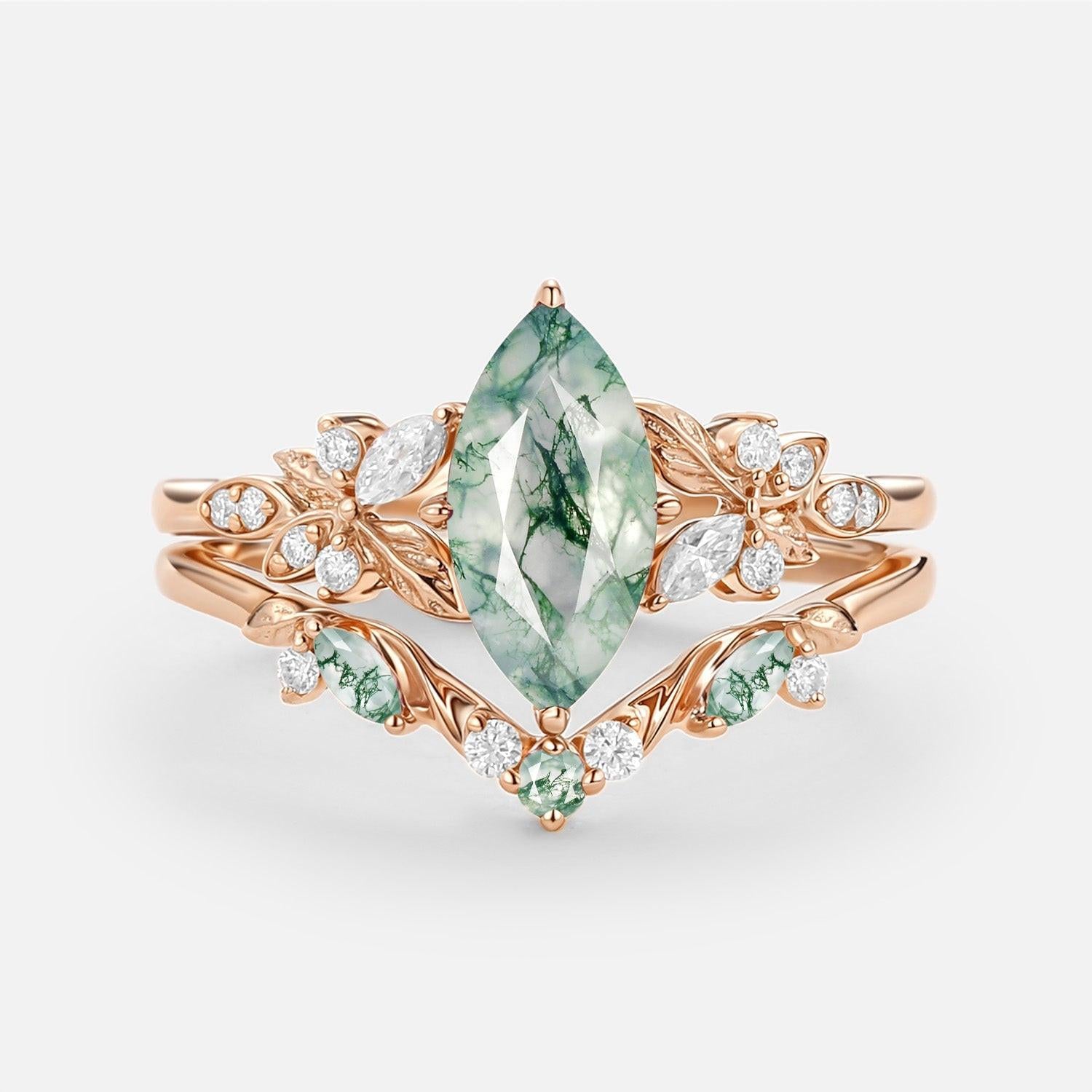 Peony's Bloom | Marquise Pink Sapphire Bridal Set 2pcs.