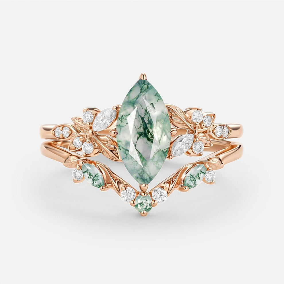 Peony's Bloom | Marquise Pink Sapphire Bridal Set 2pcs.